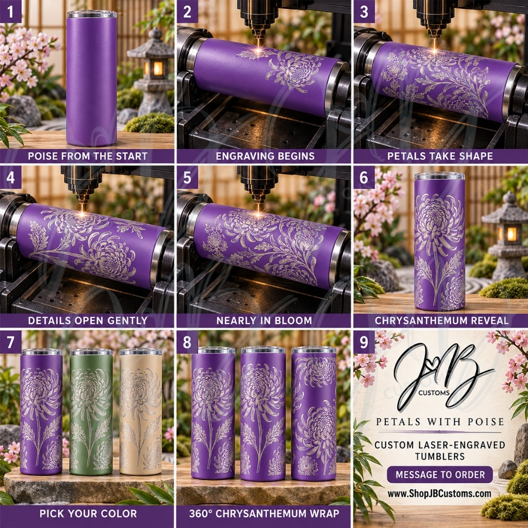 Chrysanthemum Garden Full-Wrap Laser-Engraved 20 oz Tumbler