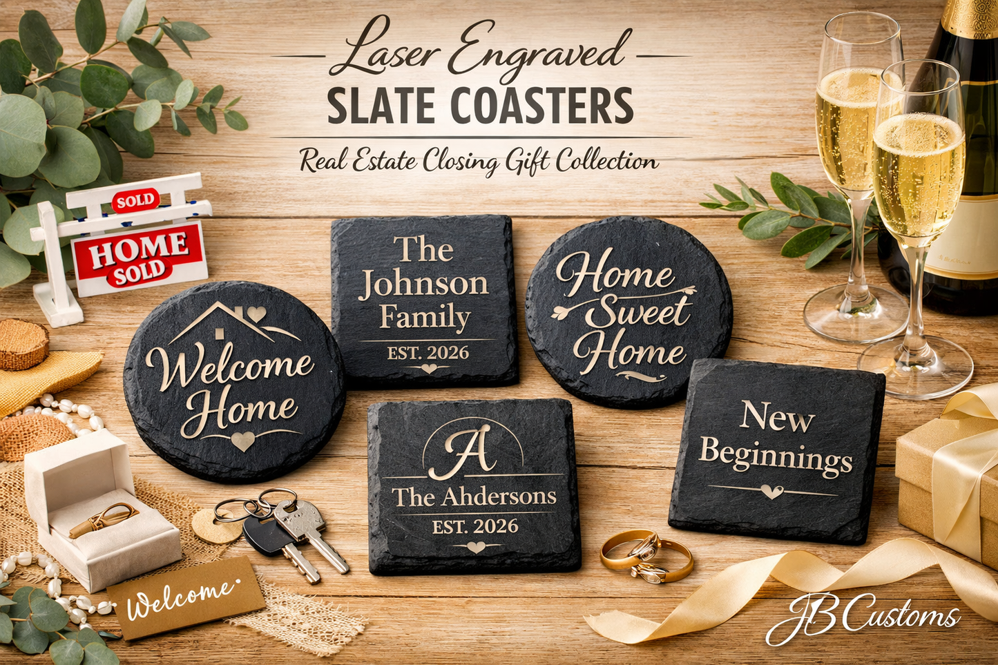 Custom Laser Engraved Slate Coasters – Personalized Stone Drink Coasters