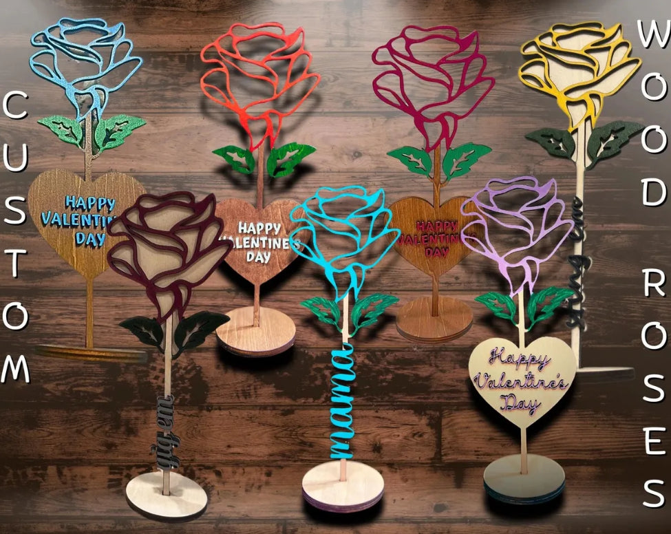 Custom Wooden Rose w/stand