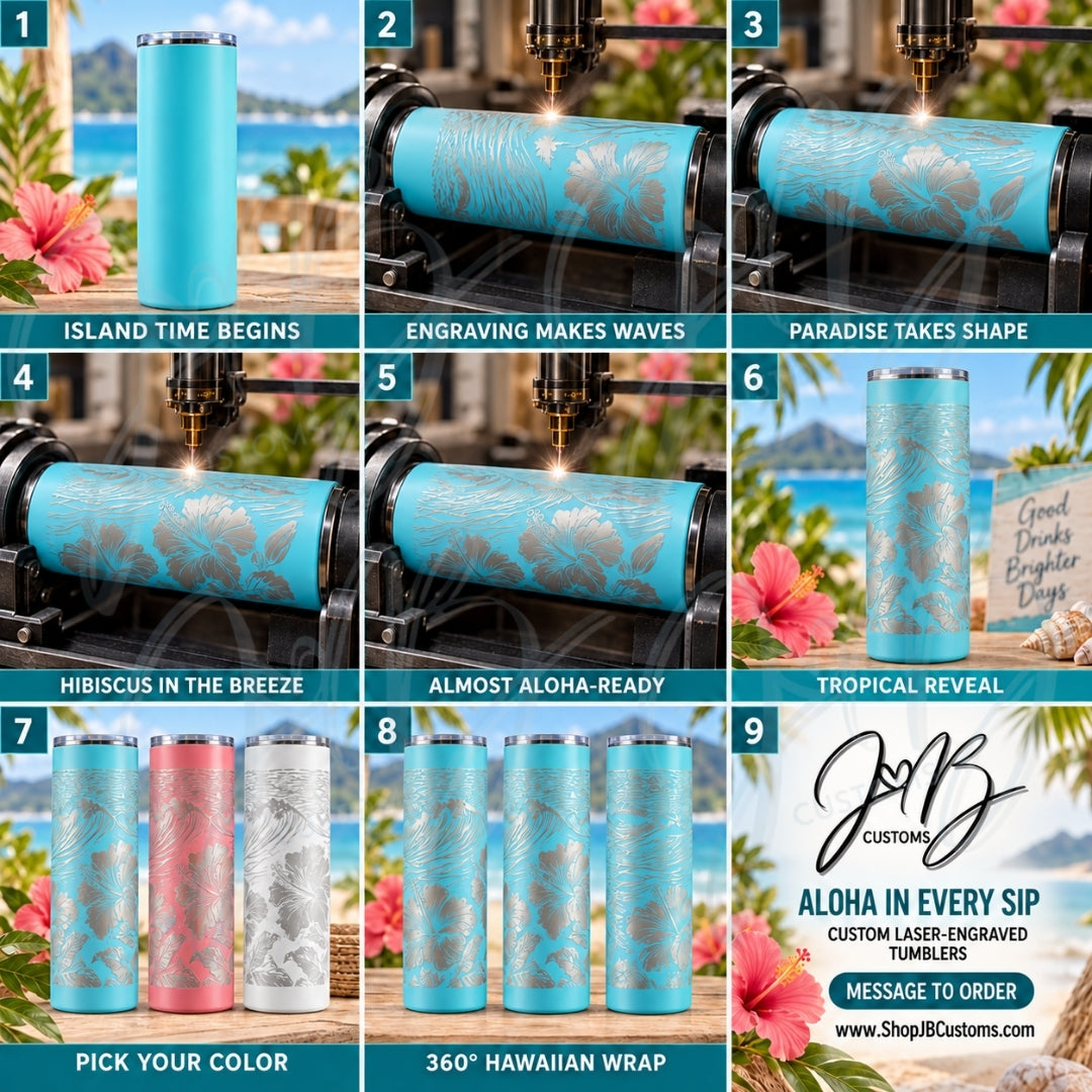 Hawaiian Hibiscus Full-Wrap Laser-Engraved 20 oz Tumbler