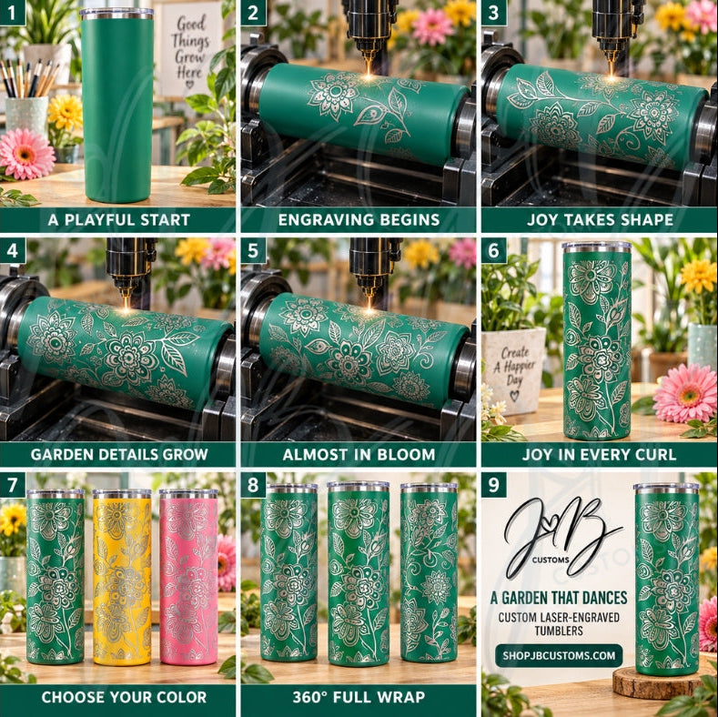 Whimsical Paisley Garden Full-Wrap Laser-Engraved 20 oz Tumbler