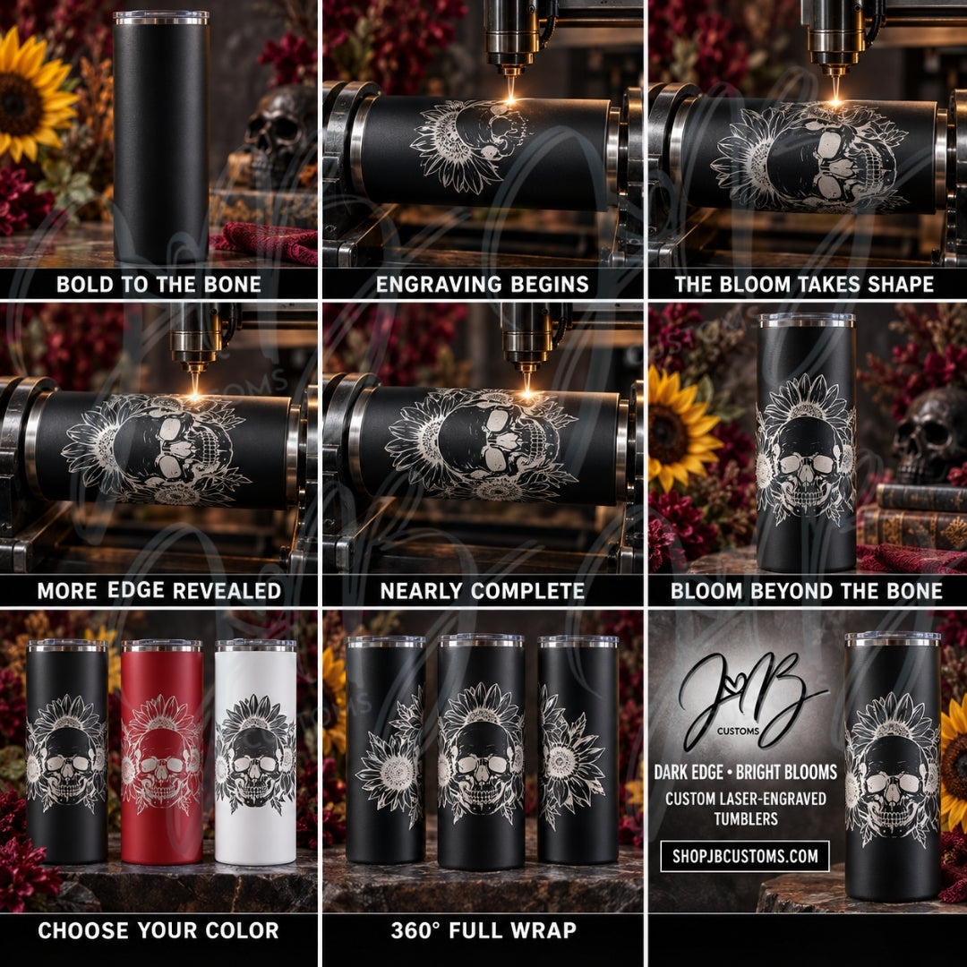 Skull & Sunflower Full-Wrap Laser-Engraved 20 oz Tumbler