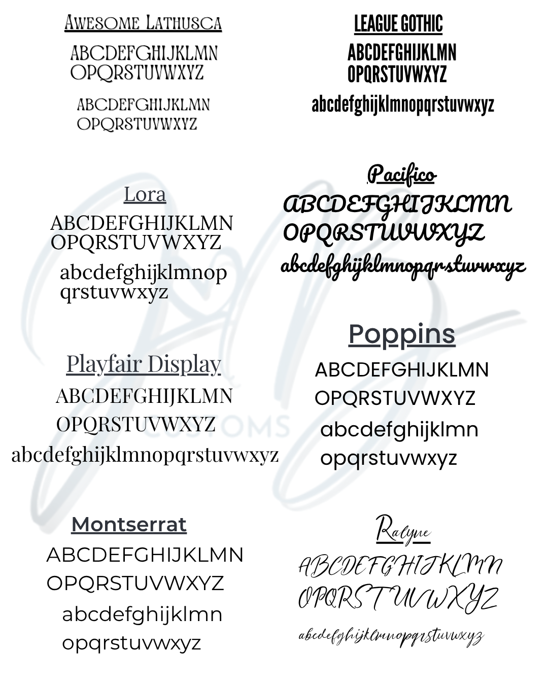 Custom name font showcase for choosing a font by name