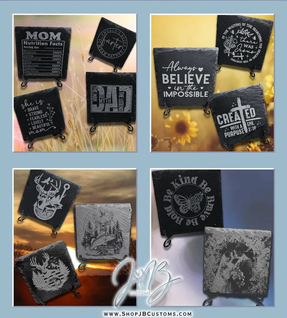 Custom Laser Engraved Slate Coasters
