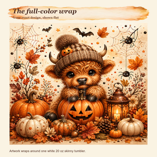Exact full-color Highland Cow Halloween wrap artwork with JB watermark