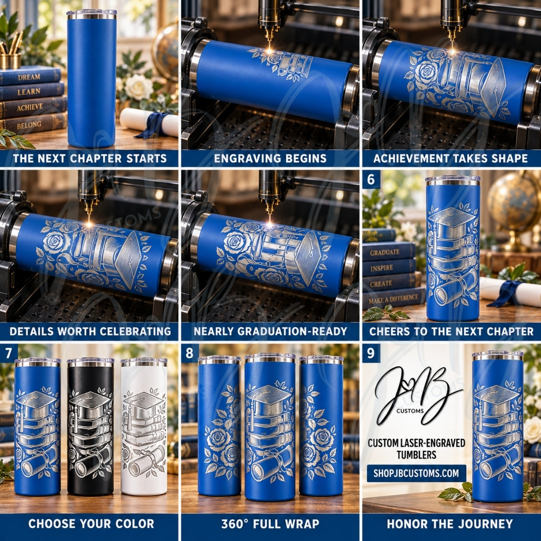 Rose Academic Graduation Full-Wrap Laser-Engraved 20 oz Tumbler