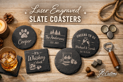 Custom Laser Engraved Slate Coasters – Personalized Stone Drink Coasters