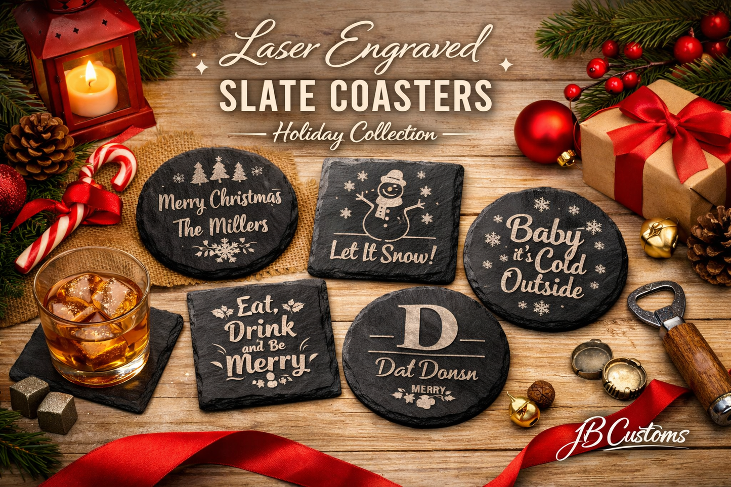 Custom Laser Engraved Slate Coasters – Personalized Stone Drink Coasters