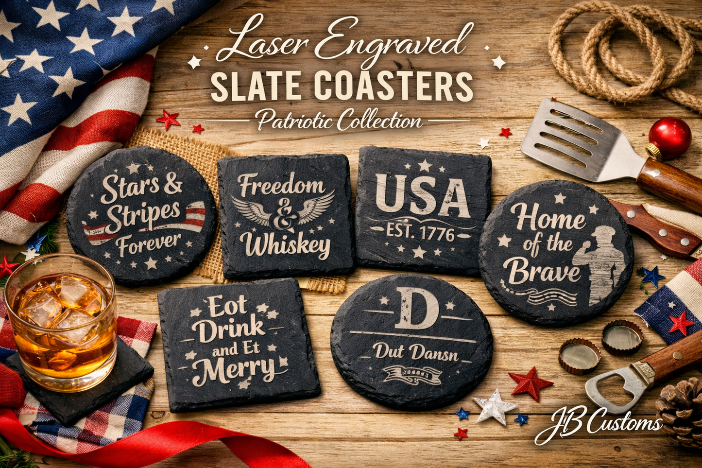 Custom Laser Engraved Slate Coasters – Personalized Stone Drink Coasters