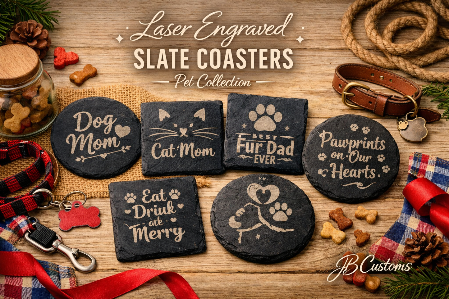 Custom Laser Engraved Slate Coasters – Personalized Stone Drink Coasters