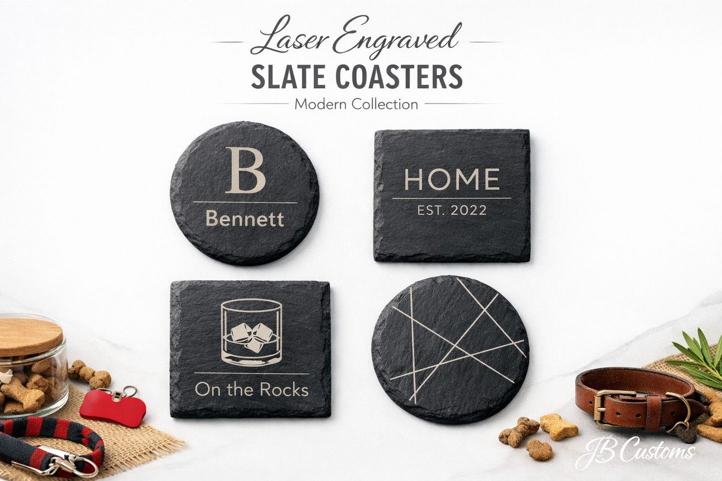 Custom Laser Engraved Slate Coasters – Personalized Stone Drink Coasters