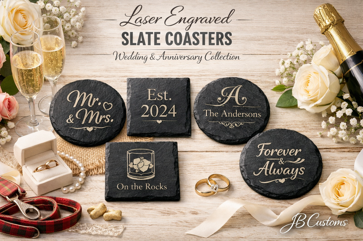 Custom Laser Engraved Slate Coasters – Personalized Stone Drink Coasters