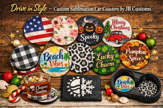 Custom Sublimation Car Coasters – Personalized Cup Holder Inserts (Set of 2)