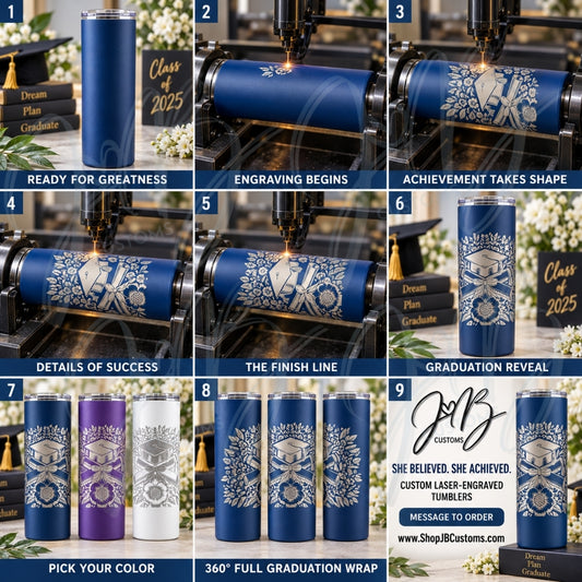 Floral Graduation Cap & Scroll Full-Wrap Laser-Engraved 20 oz Tumbler