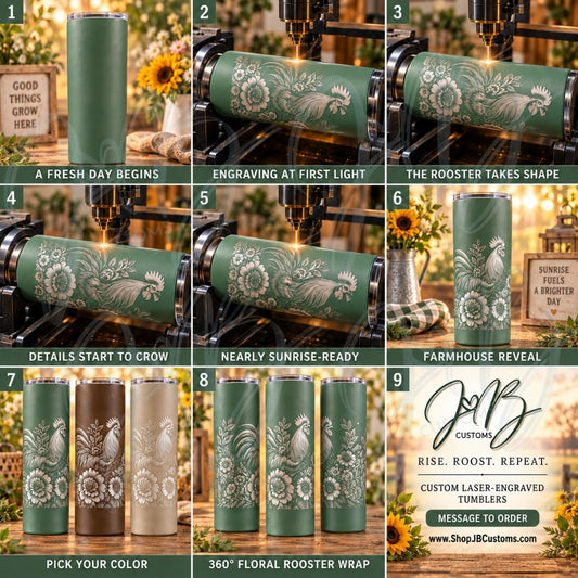 Floral Rooster Full-Wrap Laser-Engraved 20 oz Tumbler