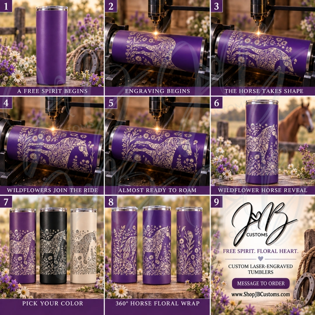 Horse in Wildflowers Full-Wrap Laser-Engraved 20 oz Tumbler