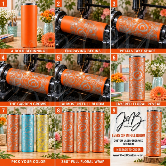 Layered Floral Garden Full-Wrap Laser-Engraved 20 oz Tumbler