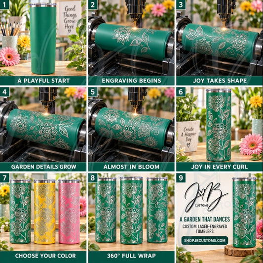 Whimsical Paisley Garden Full-Wrap Laser-Engraved 20 oz Tumbler