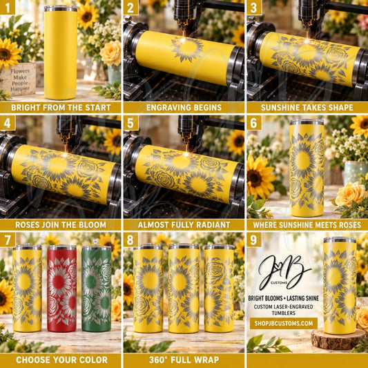 Sunflower & Rose Bloom Full-Wrap Laser-Engraved 20 oz Tumbler