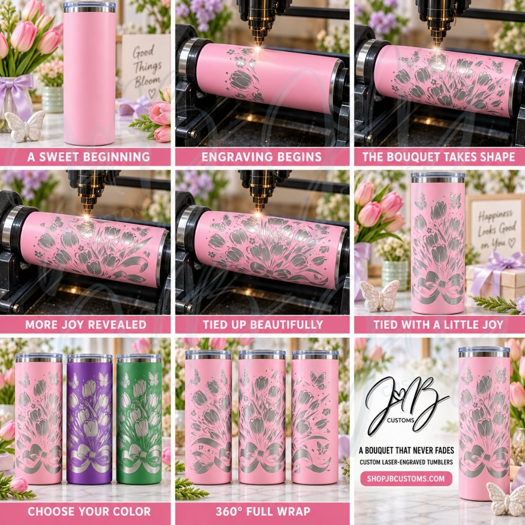 Tulip Bouquet with Bow Full-Wrap Laser-Engraved 20 oz Tumbler