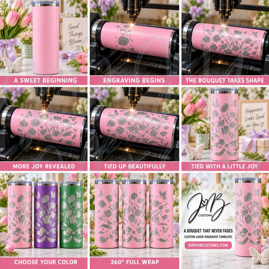 Tulip Bouquet with Bow Full-Wrap Laser-Engraved 20 oz Tumbler