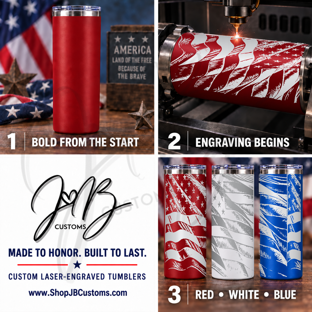 American Flag Waving full-wrap laser-engraved 20 oz tumbler