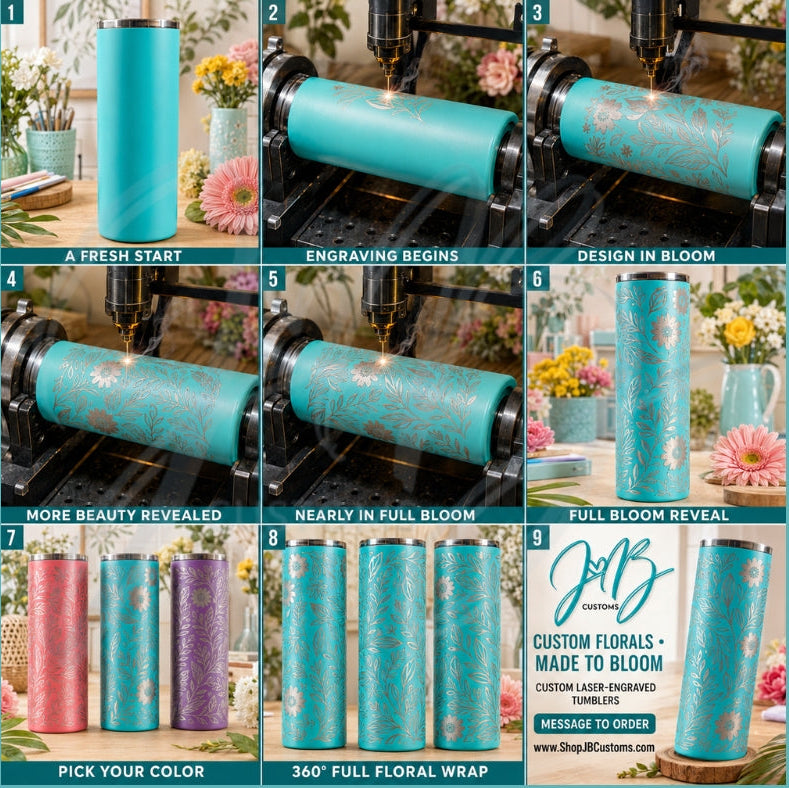 Boho Floral Full-Wrap Laser-Engraved 20 oz Tumbler
