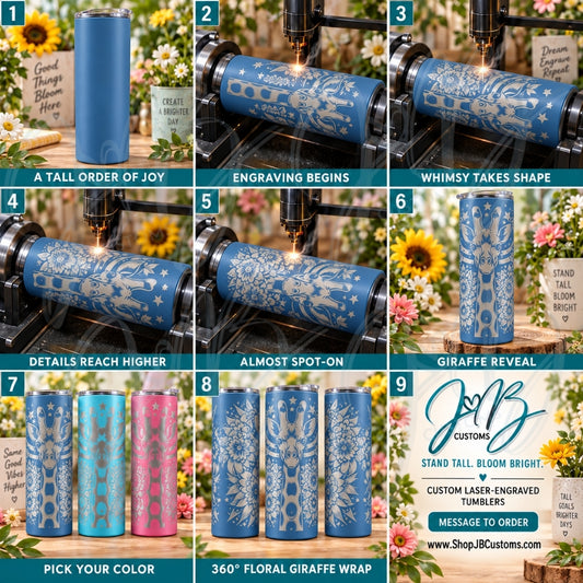 Floral Giraffe Full-Wrap Laser-Engraved 20 oz Tumbler