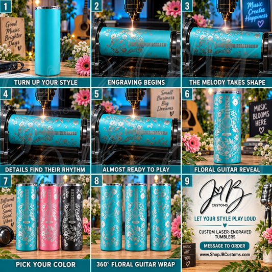 Floral Guitar Full-Wrap Laser-Engraved 20 oz Tumbler