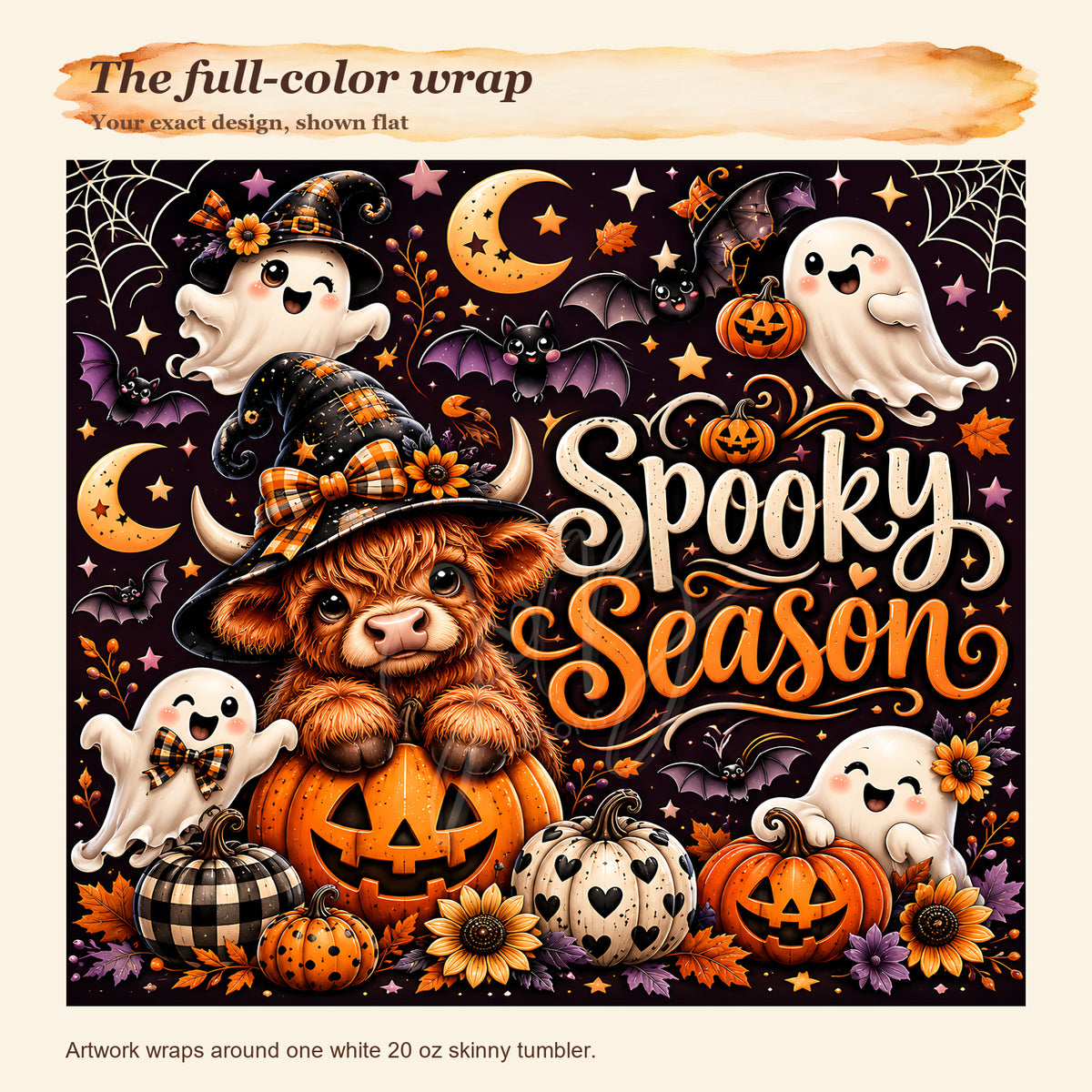 Exact full-color Ghost Highland Cow Spooky Season wrap artwork