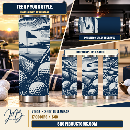 Golf Life exact-design full-wrap laser-engraved 20 oz tumbler