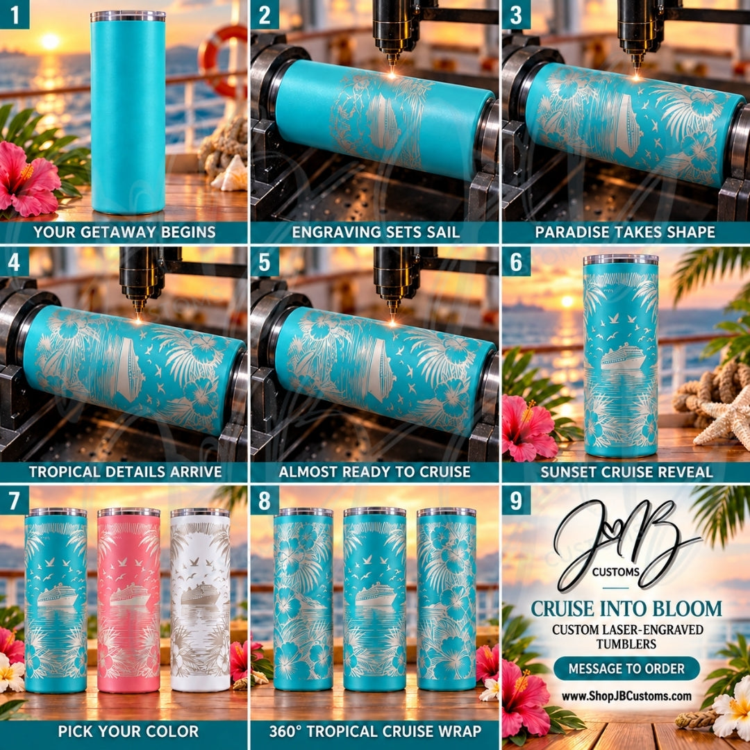 Hibiscus Cruise Sunset Full-Wrap Laser-Engraved 20 oz Tumbler