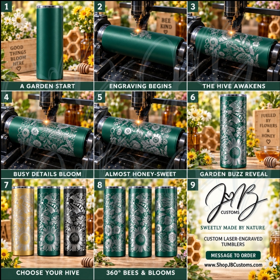 Honey Bee Floral Full-Wrap Laser-Engraved 20 oz Tumbler