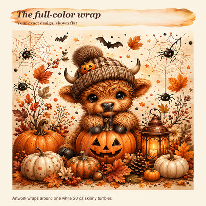 Exact full-color Highland Cow Halloween wrap artwork with JB watermark