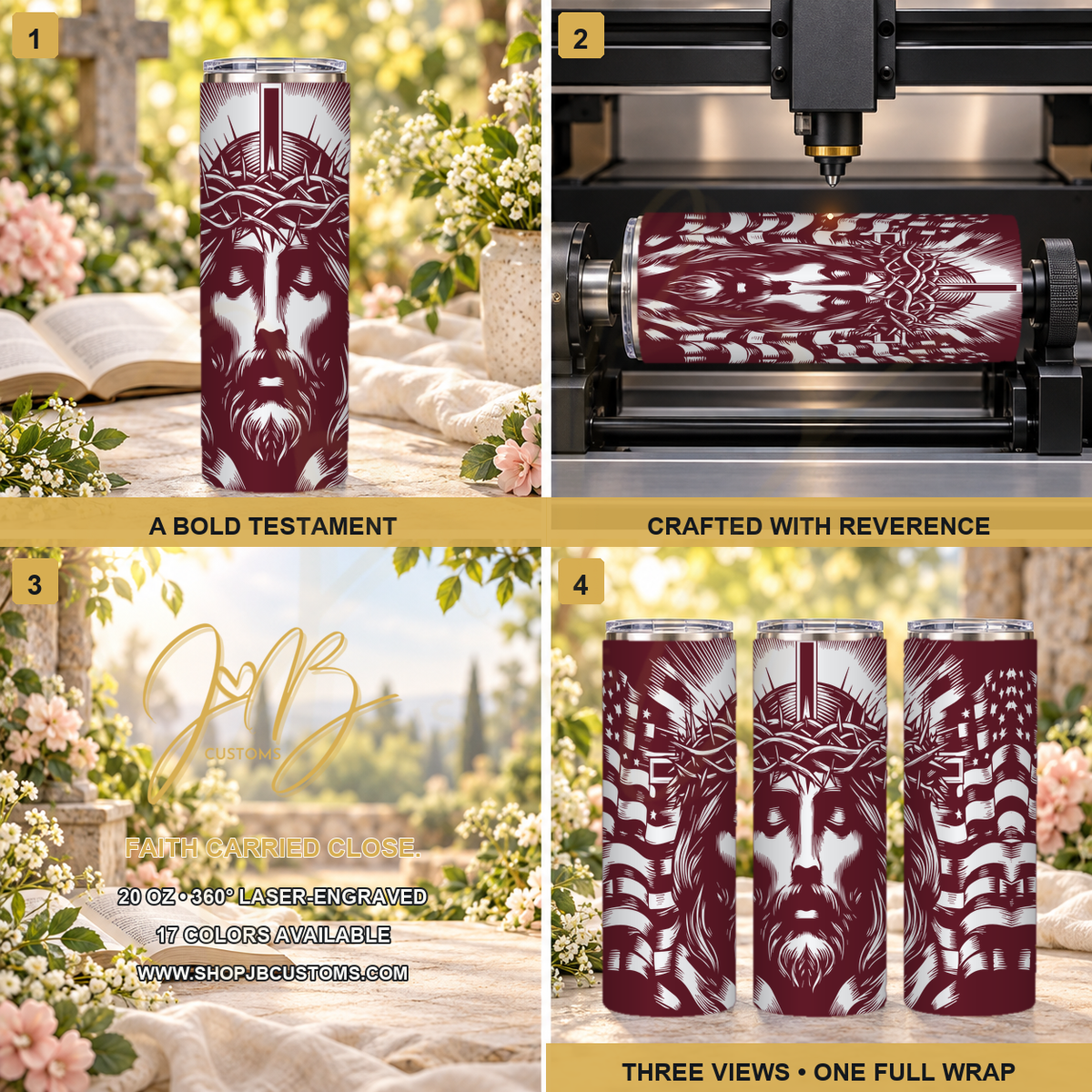 Jesus Crown of Thorns full-wrap laser-engraved 20 oz tumbler