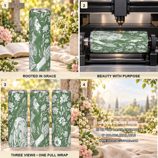 Jesus in Wildflowers full-wrap laser-engraved 20 oz tumbler