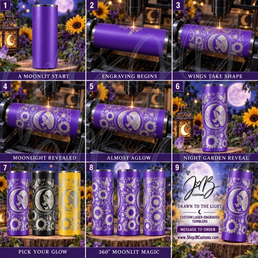 Moon Moth & Sunflowers Full-Wrap Laser-Engraved 20 oz Tumbler