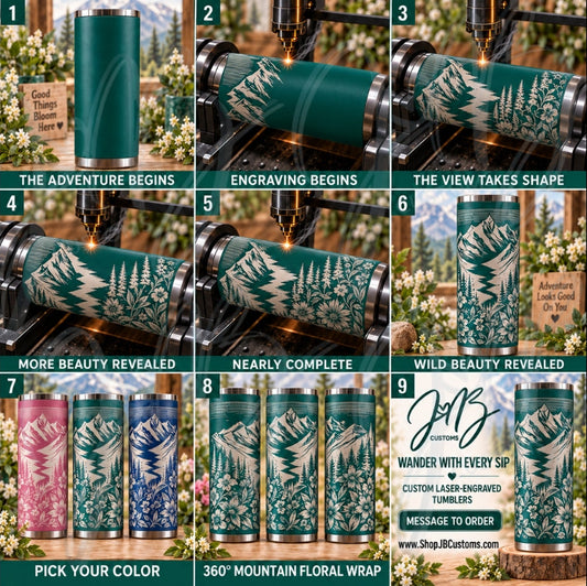 Mountain River & Wildflowers Full-Wrap Laser-Engraved 20 oz Tumbler