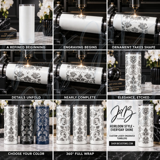 Ornate Porcelain Damask Full-Wrap Laser-Engraved 20 oz Tumbler