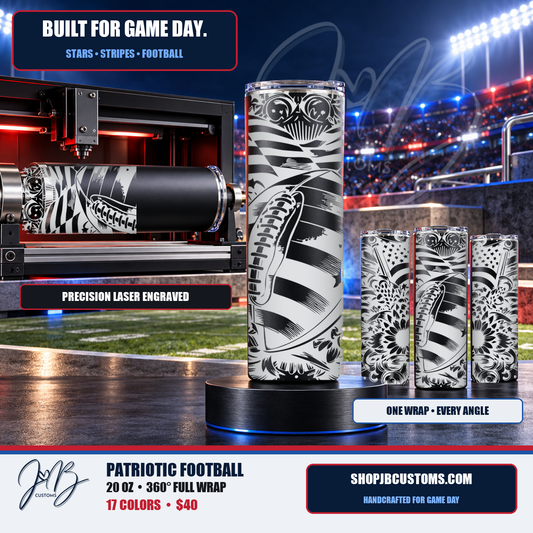 Patriotic Football and Sunflowers full-wrap laser-engraved 20 oz tumbler storyboard