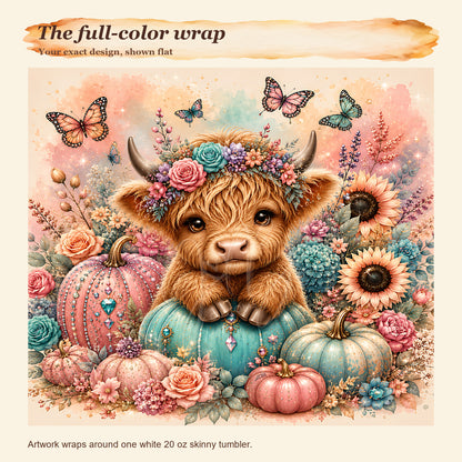 Exact full-color floral Highland cow wrap artwork shown flat