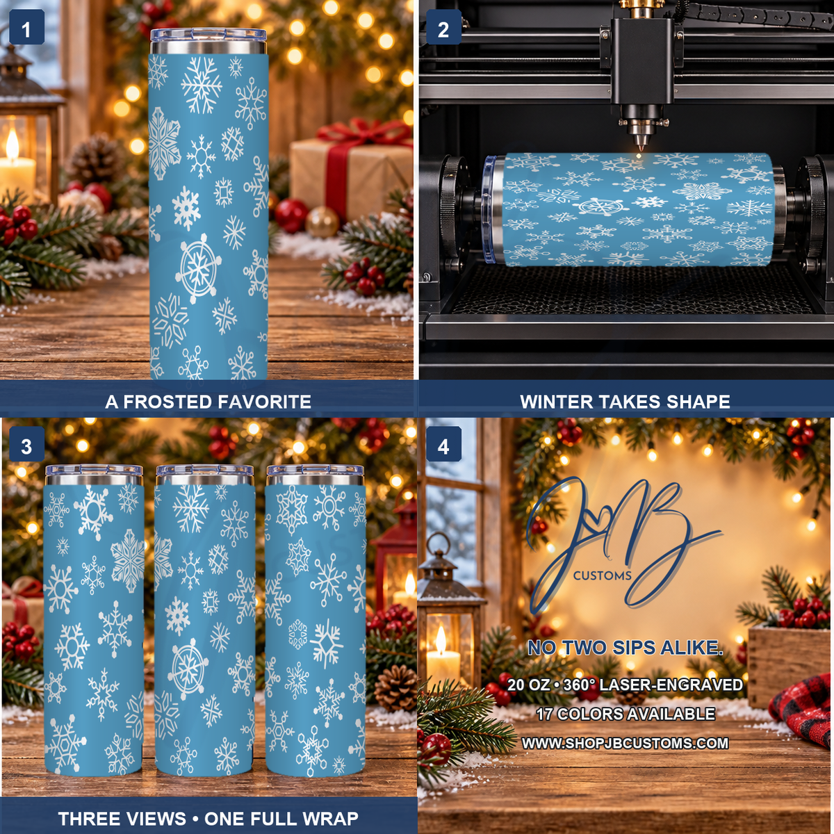 Snowflake Wonderland full-wrap laser-engraved 20 oz tumbler