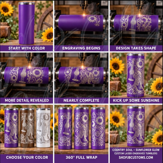 Sunflower Boots & Guitar Full-Wrap Laser-Engraved 20 oz Tumbler