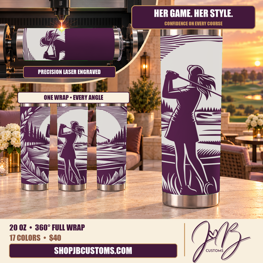 Women’s Golf exact-design full-wrap laser-engraved 20 oz tumbler